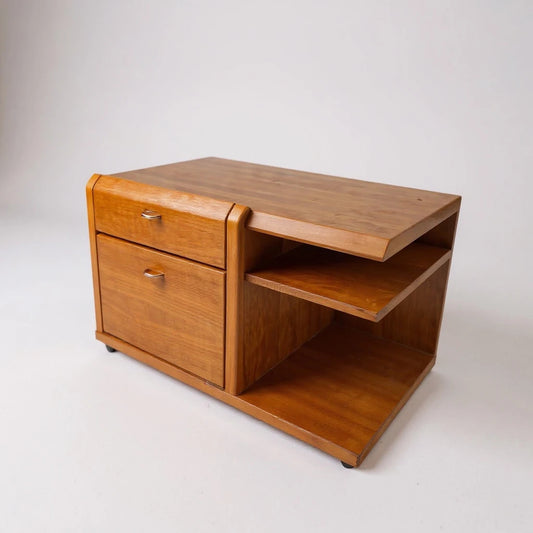 Vintage German Mid Century Modern Teak Rolling Cabinet – 1960s Mobile Side Table