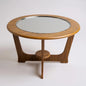 Mid Century Modern Teak and Smoked Glass Round Coffee Table