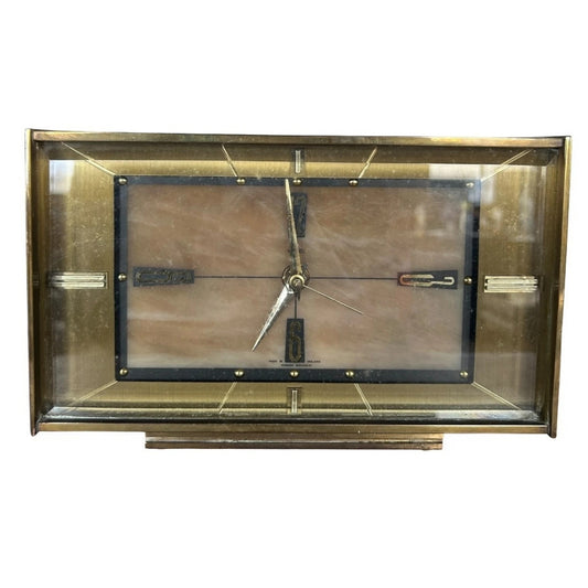 Mid Century Modern Metamec Brass and Lucite Marble Table Clock