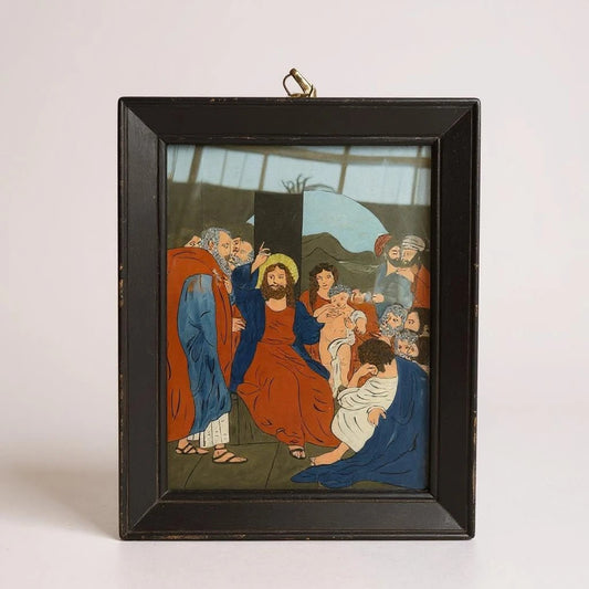 Vintage Reverse Glass Painting of Jesus | Religious Christian Art