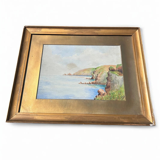 Vintage 1950s Coastal Landscape Watercolour Painting