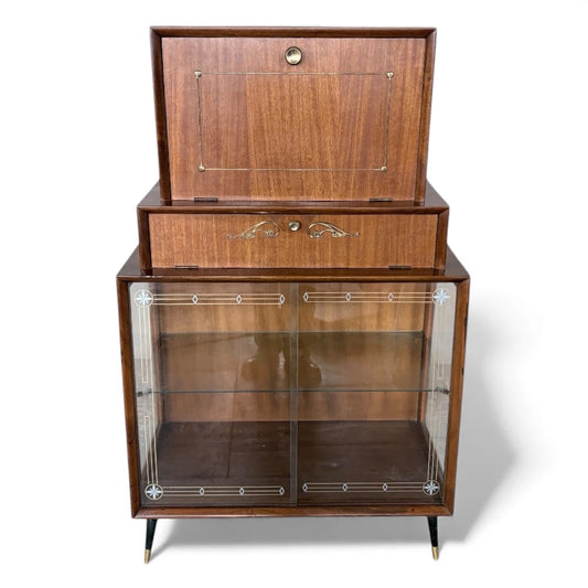 Turnidge Mid-Century Cocktail Cabinet – 1950s Drinks Bar with Etched Glass Display