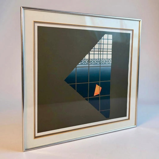 Mid Century Modern Surrealist Abstract Framed Window Artwork