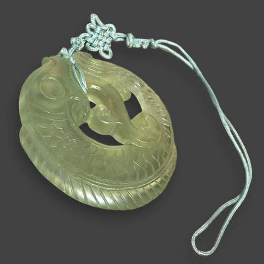 Vintage 1970s Jade Koi Fish Chinese Pendant