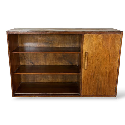 Mid Century Walnut Bookcase with Cupboard – Vintage Bookshelf Storage Cabinet