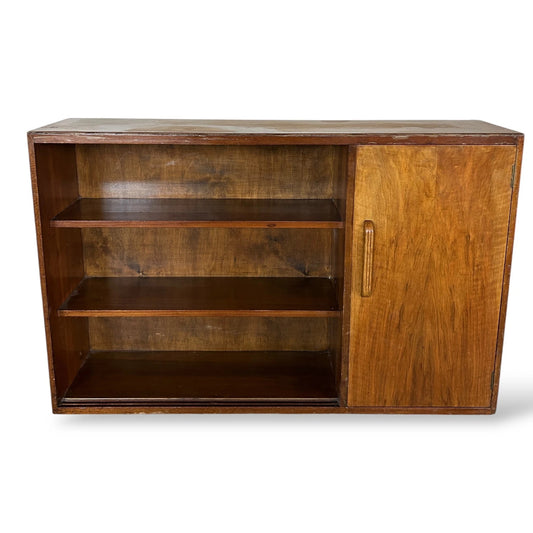 Mid Century Walnut Bookcase with Cupboard – Vintage Bookshelf Storage Cabinet