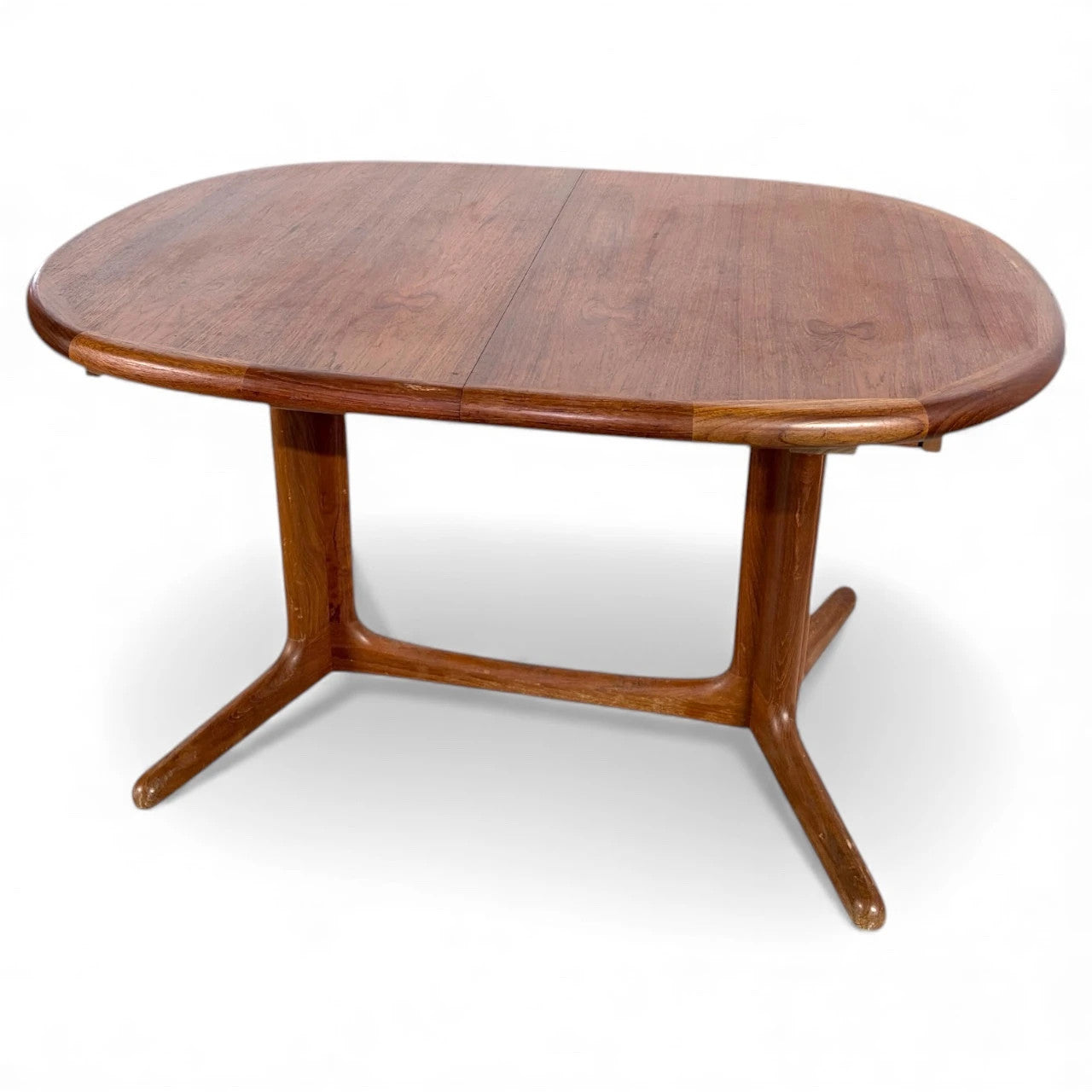 Mid Century Dining Table – Danish Teak Oval Extending Table with Double Leaves