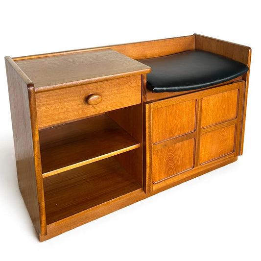 Mid Century Modern Teak and Black Vinyl Nathan Telephone Table