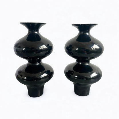 Mid Century Modern Pair of Ebony Contemporary Vases