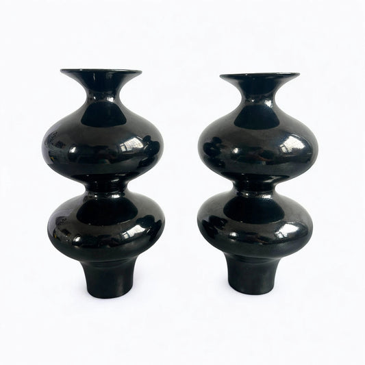Mid Century Modern Pair of Ebony Contemporary Vases