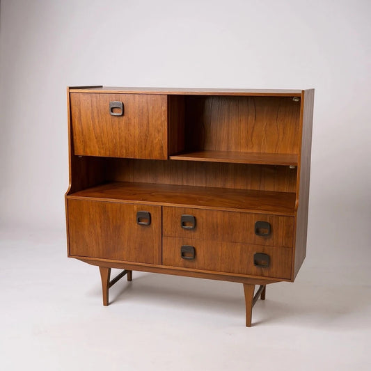 Mid Century Danish Highboard Cocktail Cabinet – Teak Sideboard Drinks Cabinet with Storage