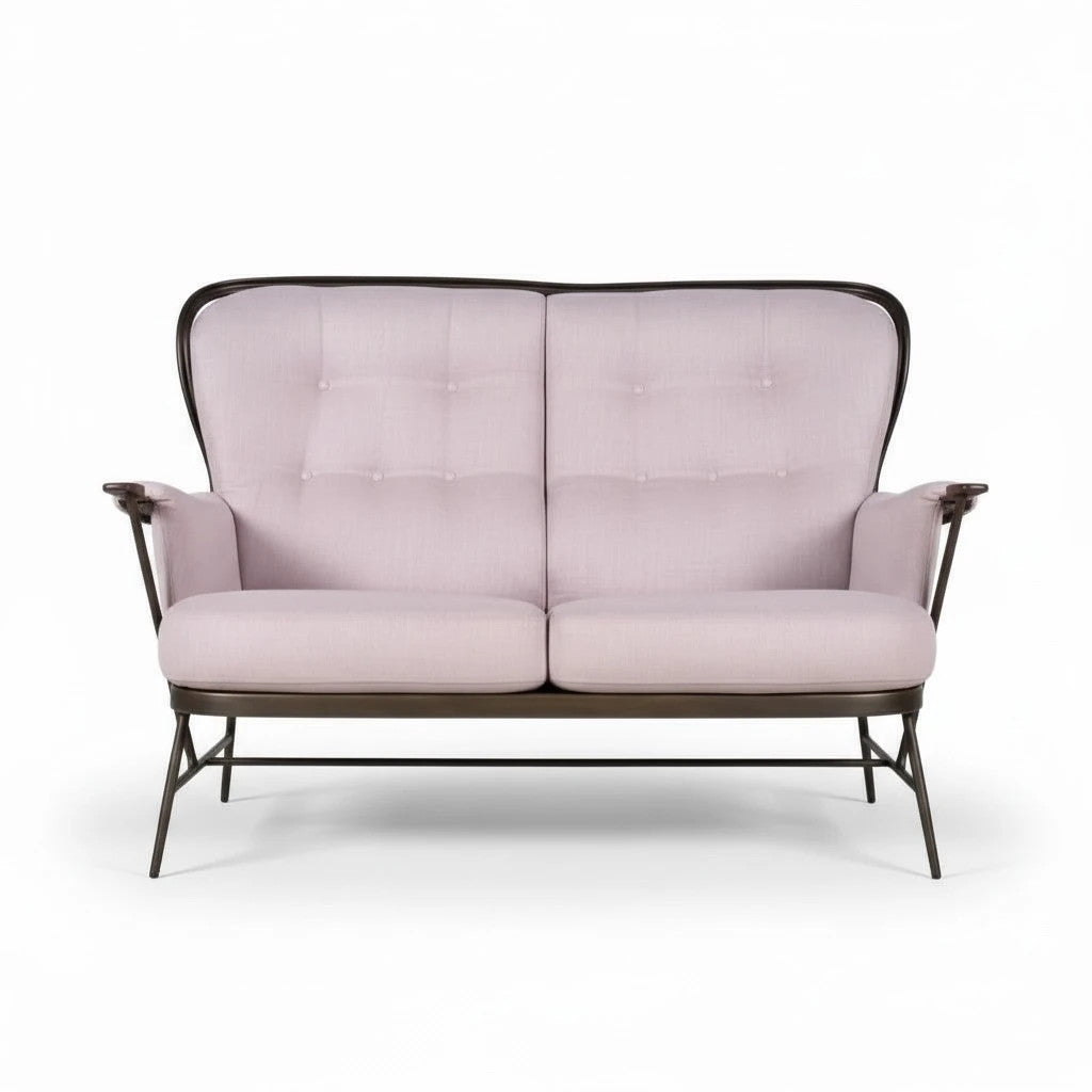 Ercol Everest Sofa – Two-Seat Loveseat | Dark Beech Frame, Dusty Pink Upholstery
