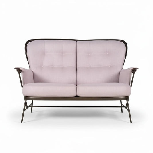 Ercol Everest Sofa – Two-Seat Loveseat | Dark Beech Frame, Dusty Pink Upholstery