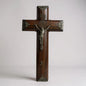 Vintage 1960s Dutch Carved Wood Crucifix | Brass Jesus Christ Wall Cross