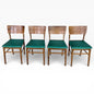 Vintage Oak Dining Chairs - Set of Four Solid Oak Chairs with Green Upholstered Seats