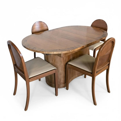 Art Deco Walnut Dining Table – Extending Vintage Dining Suite with Chairs