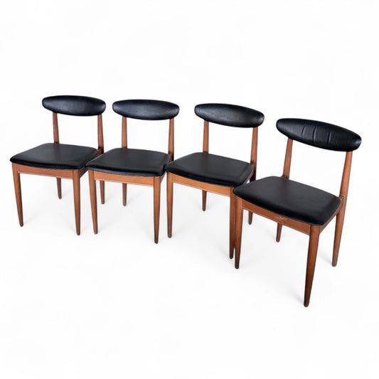 Set of 4 Schreiber Mid-Century Modern Dining Chairs – Teak & Black Vinyl