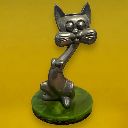 Mid Century Silver Plated Metal Cat Ornament Figurine