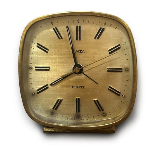 Vintage 1970s Swiza Brass Alarm Clock