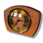 Mid Century Modern Teak Wood and Brass Curved Table Clock