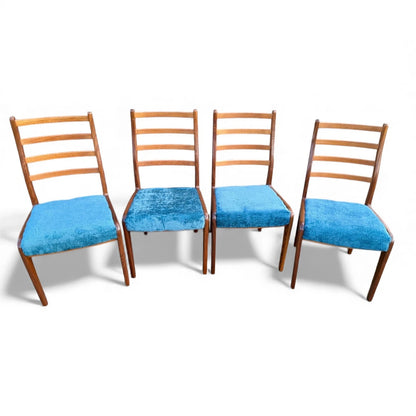 Set of Four 1960s G Plan Ladderback Dining Chairs – Reupholstered, Mid-Century Modern