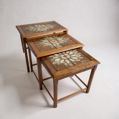 Mid Century Modern Danish Teak and Tile Nest of Tables