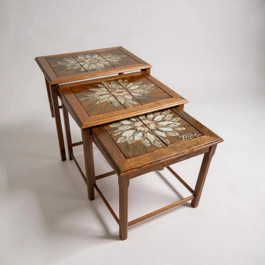 Mid Century Modern Danish Teak and Tile Nest of Tables