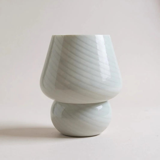 Mid Century Modern Murano Swirl White Mushroom Glass Table Lamp