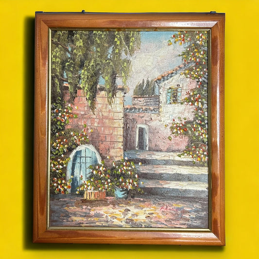 Vintage 1970s Mediterranean Scene Oil Painting