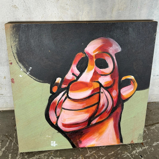 Outsider Art Portrait Painting | Neo Expressionist Abstract Face | Vintage Modernist Wall Art