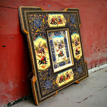 Vintage 1950s Persian Khatam Mosaic Watercolour Painting