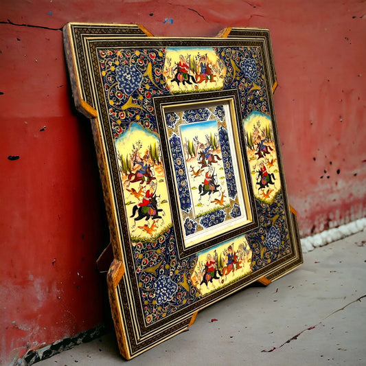 Vintage 1950s Persian Khatam Mosaic Watercolour Painting