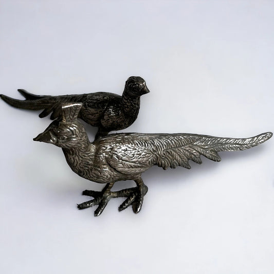 Mid century silver plated peacock statues