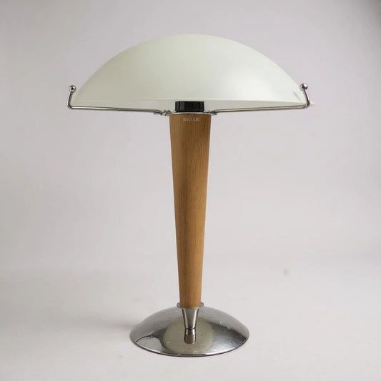 Vintage 90s Ikea Kvintol Teak and Chrome Table Lamp Space Age
