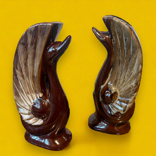Vintage 1960s Pair of Earth Brown Duck Vases