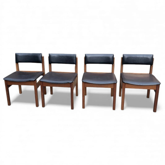 Set of 4 Danish Brutalist Dining Chairs | 1970s Black Vinyl