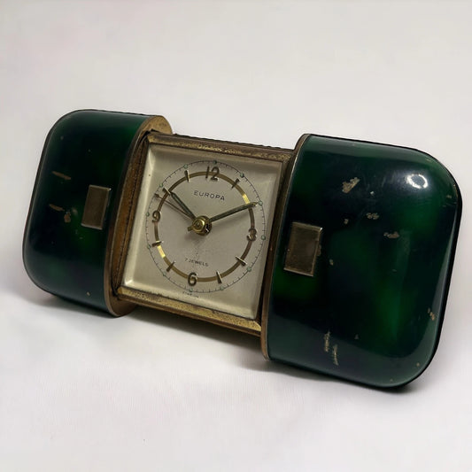 Vintage 1960s Europa Emerald Green Travel Alarm Clock
