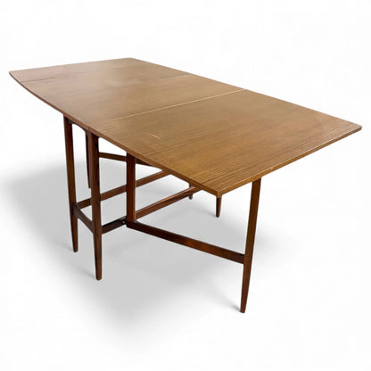 Drop Leaf Dining Table | Mid Century Compact Teak Furniture Piece with Formica Top