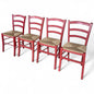 Set of Four Italian Red Oak Ladderback Chairs with Rush Seats
