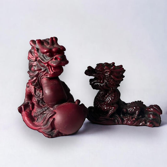 Vintage 1970s Dark Red Chinese Dragons