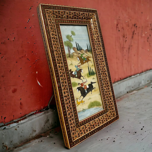 Vintage 1950s Persian Battle Scene Framed Painting