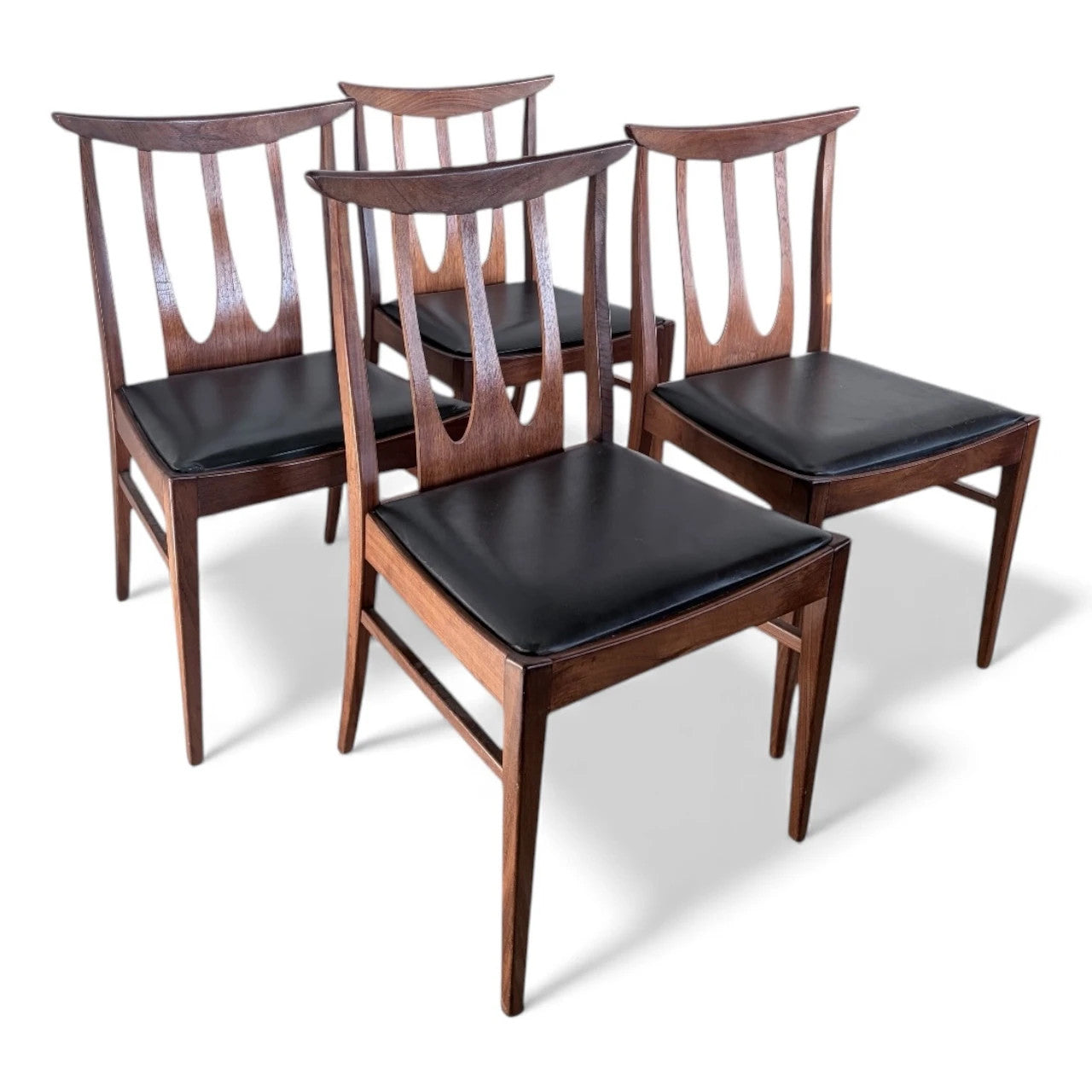 G Plan Brasilia Chairs - Set of 4 Vintage Teak Dining Chairs with Black Vinyl Upholstery