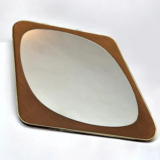 Mid Century Teak and Brass Diamond Shaped Mirror