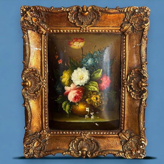 Vintage Floral Art Oil Painting Framed Picture