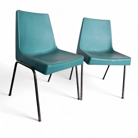 Pair of Morris of Glasgow Turquoise Plastic Chairs | Mid-Century Industrial Design