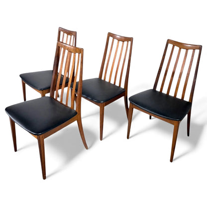 G Plan Teak Dining Chairs - Set of Four Vintage Mid Century Chairs with Black Vinyl Seats