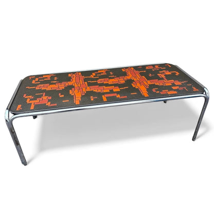 Roger Capron 1960s Brutalist Ceramic and Chrome Coffee Table Mid Century Modern French Design