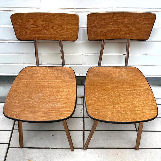 Mid Century Teak Formica Chrome Chairs