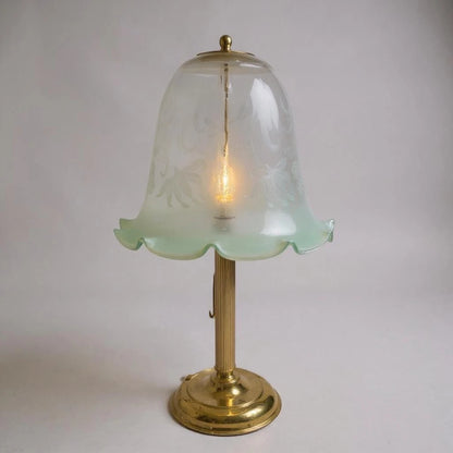 Mid-Century Vaseline Glass Bell Lamp Shade with Brass Base