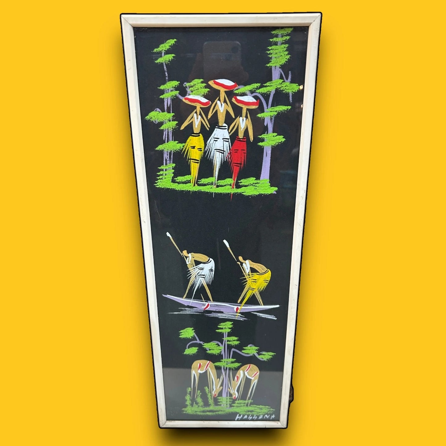 Mid Century Folk Art Gouache Painting